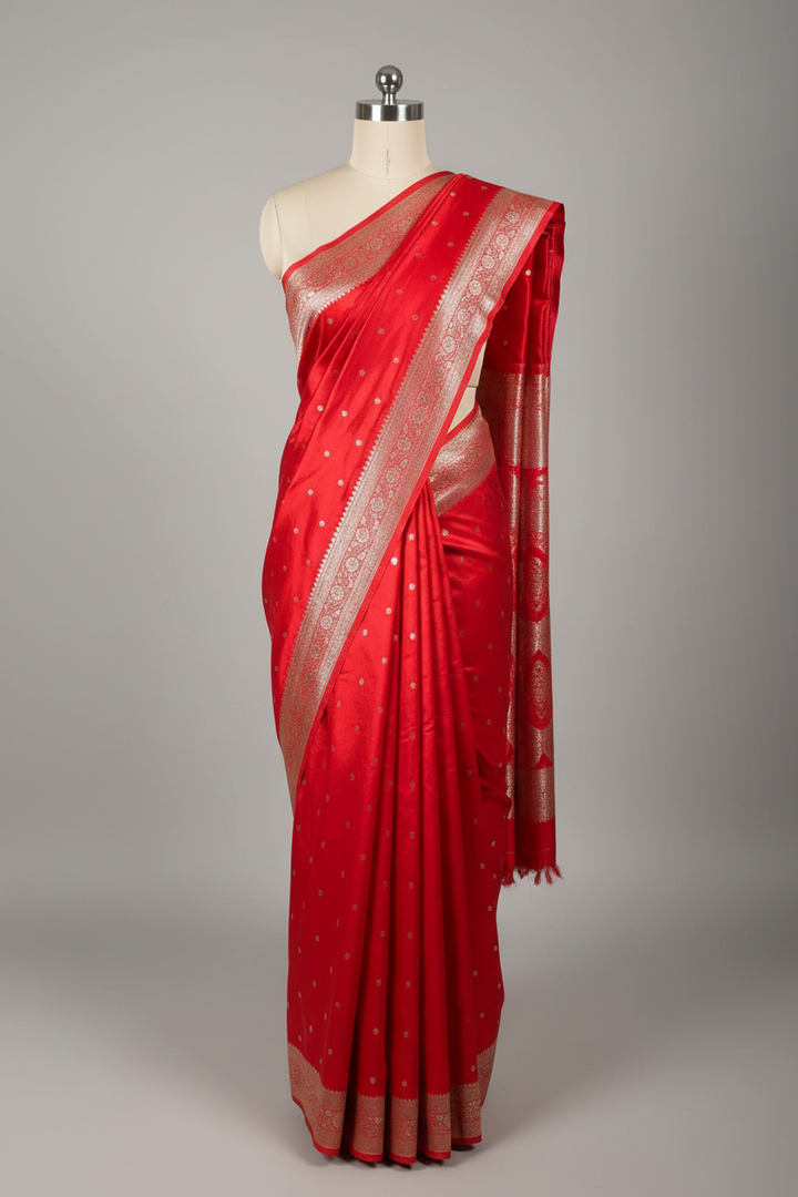 Bridal Red Mashru Katan Silk Traditional Weave Banarasi Saree