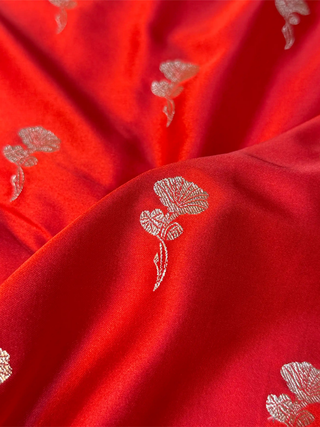 Bridal Red Mashru Katan Silk Zari Floral Butis Banarasi Saree