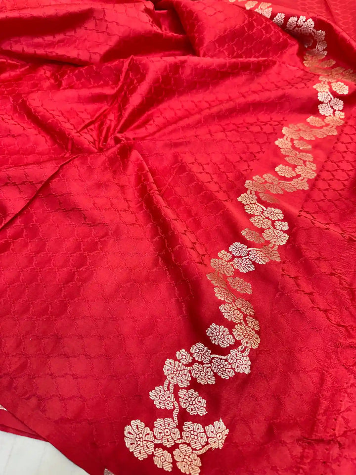 Bridal Red Premium Mashru Katan Banarasi Saree