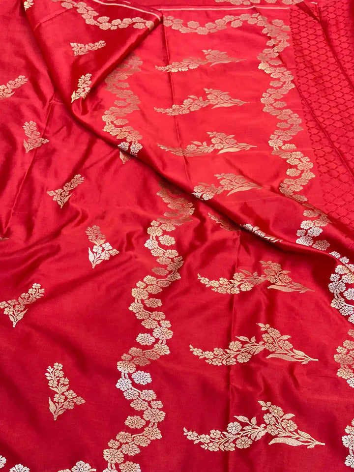 Bridal Red Premium Mashru Katan Banarasi Saree