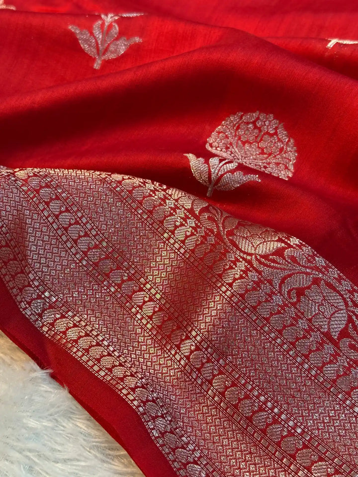 Dark Red Chiniya Silk Traditional Banarasi Saree