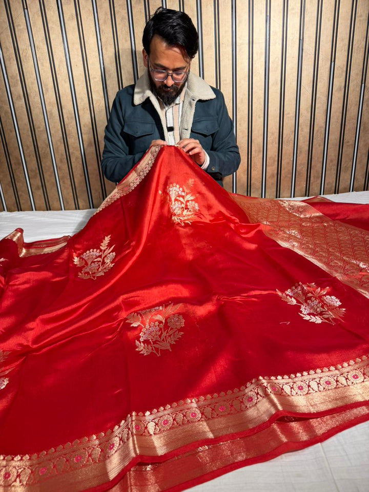 Bridal Red Pure Mango Silk Heritage Banarasi Saree