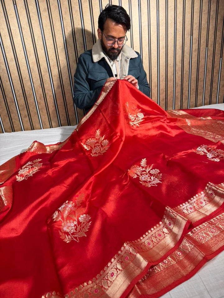 Bridal Red Pure Mango Silk Heritage Banarasi Saree