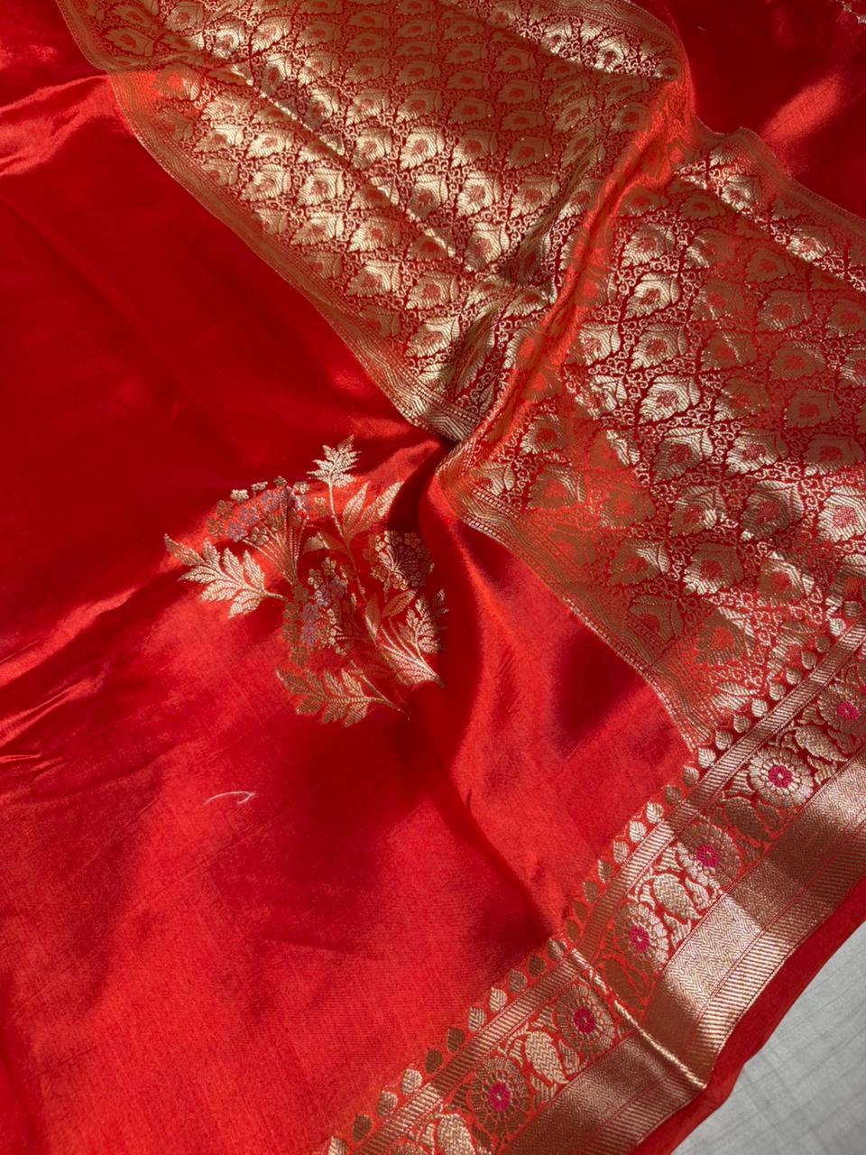 Bridal Red Pure Mango Silk Heritage Banarasi Saree