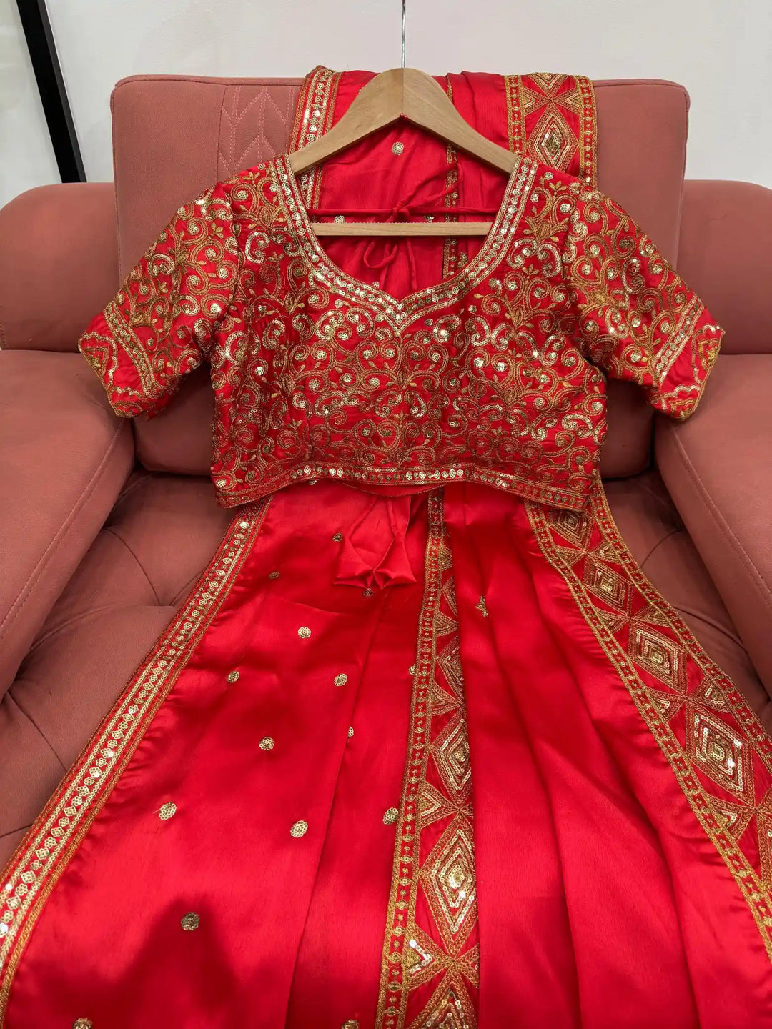 Bridal Red satin silk saree with Premium blouse and dupatta attached