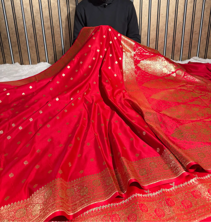 Bridal Red Satin Silk Bridal Heritage Banarasi Saree