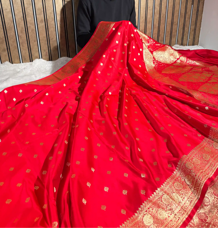 Bridal Red Satin Silk Bridal Heritage Banarasi Saree