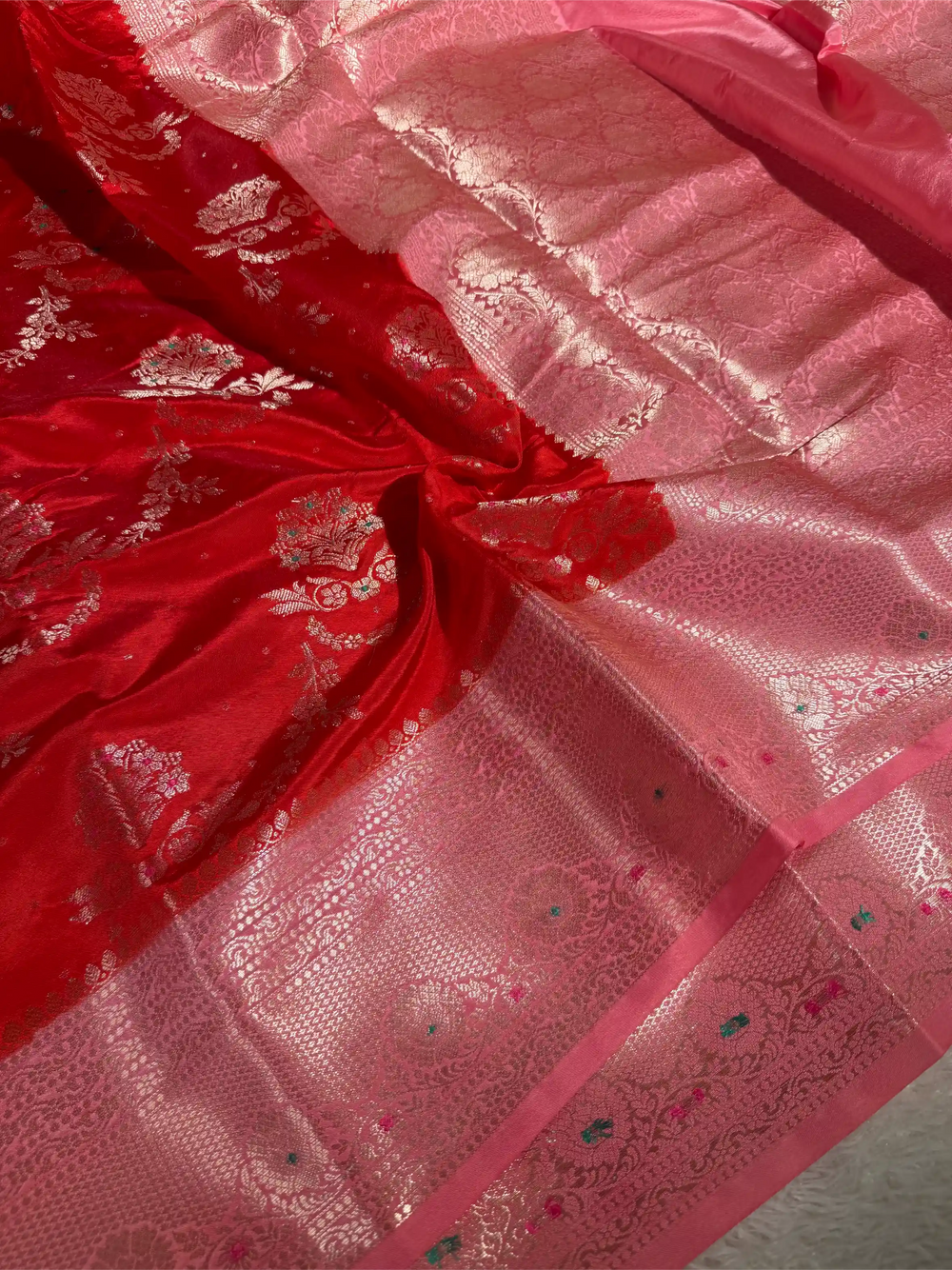 Bridal Red Viscose Chinia Silk Traditional Banarasi Saree