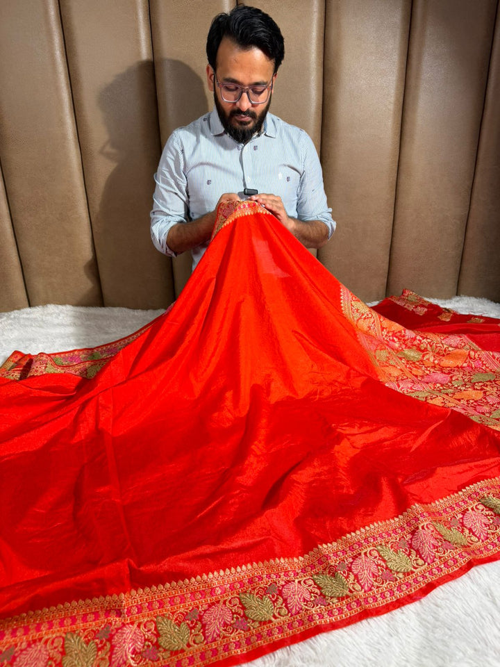 Bridal Red Warm Silk Tilfi Meena Banarasi saree 