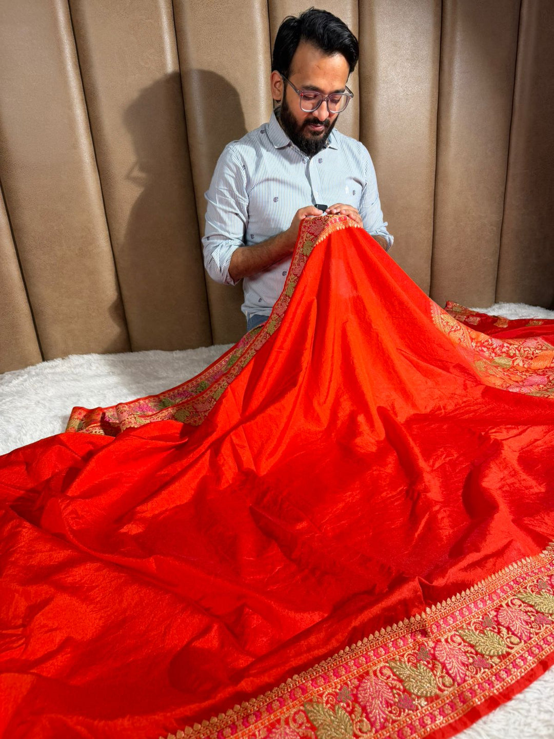 Bridal Red Warm Silk Tilfi Meena Banarasi saree 