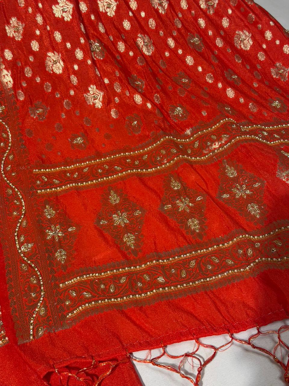 Bridal Red Chinia Silk Premium Handwork Suit