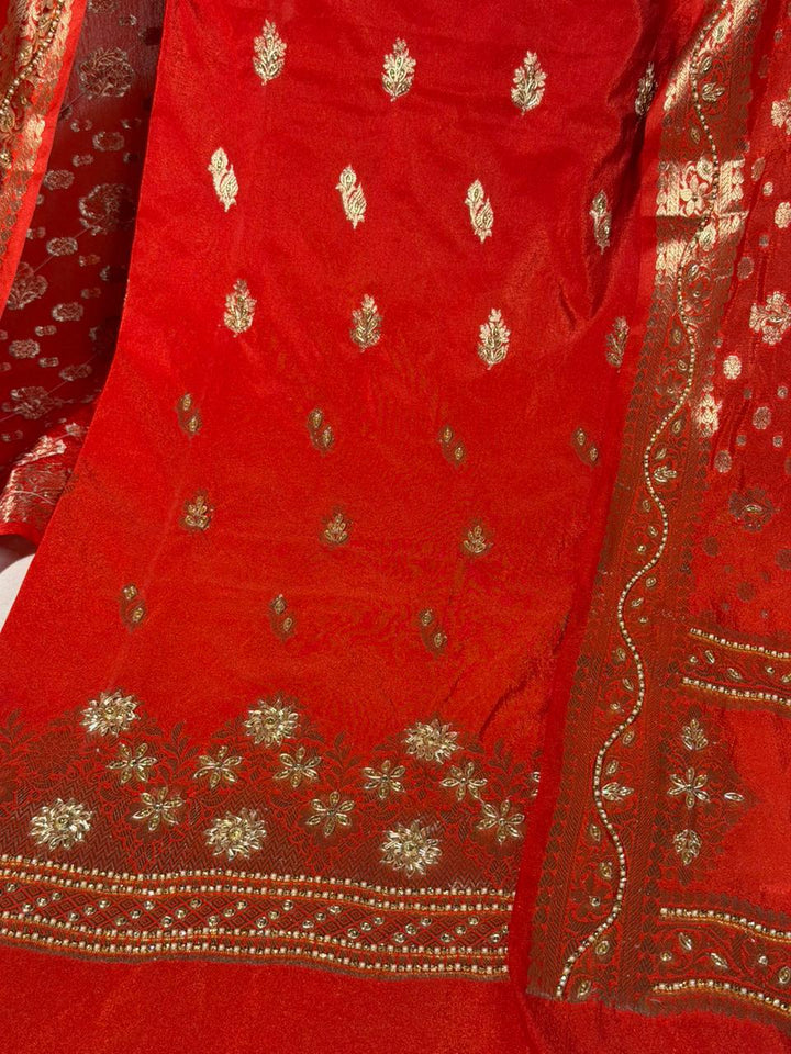 Bridal Red Chinia Silk Premium Handwork Suit