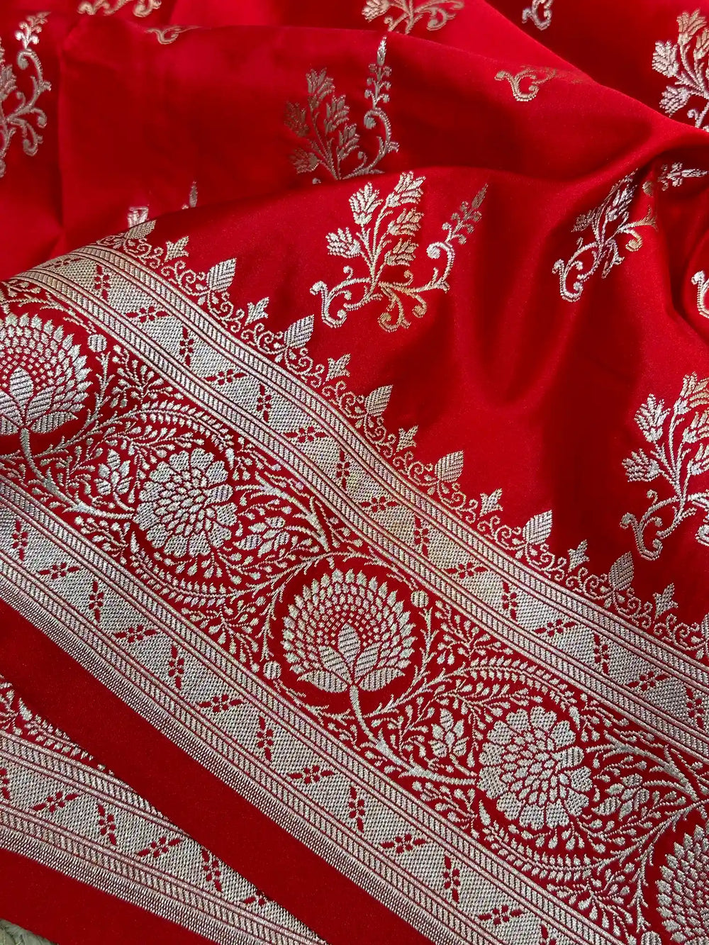 Bridal Red Mashru Katan Silk Banarasi Saree