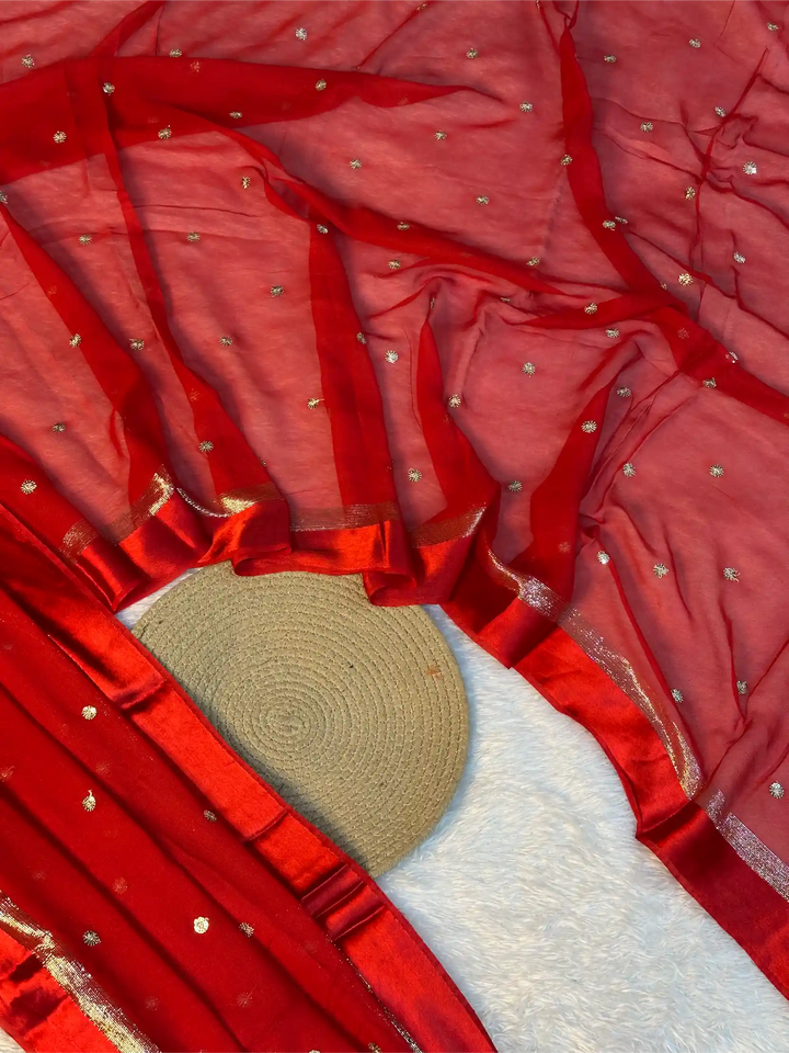 Bridal Red Viscose Georgette Silk Embroidered Saree