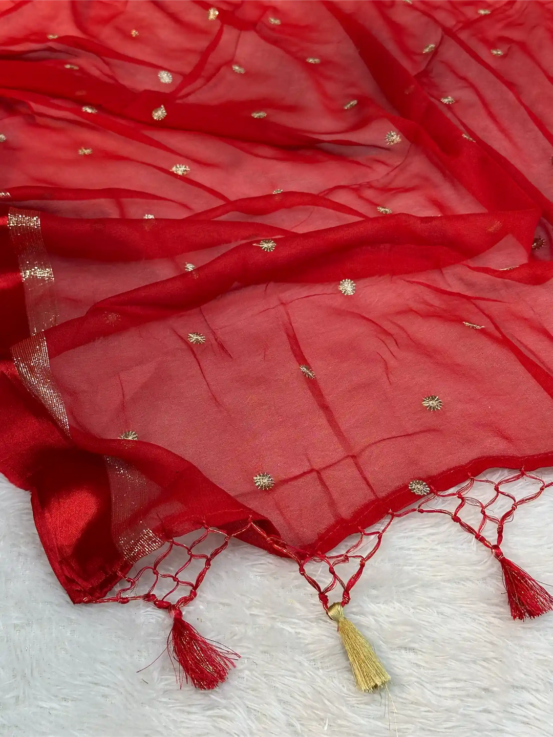 Bridal Red Viscose Georgette Silk Embroidered Saree