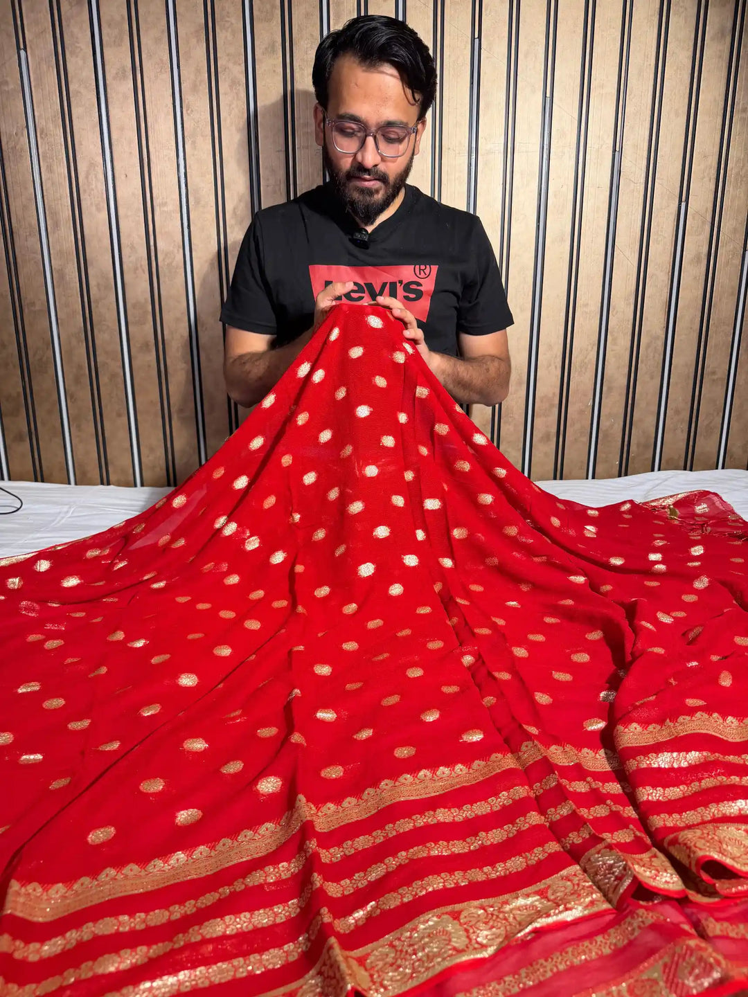 Bridal red premium viscose Georgette Banarasi saree