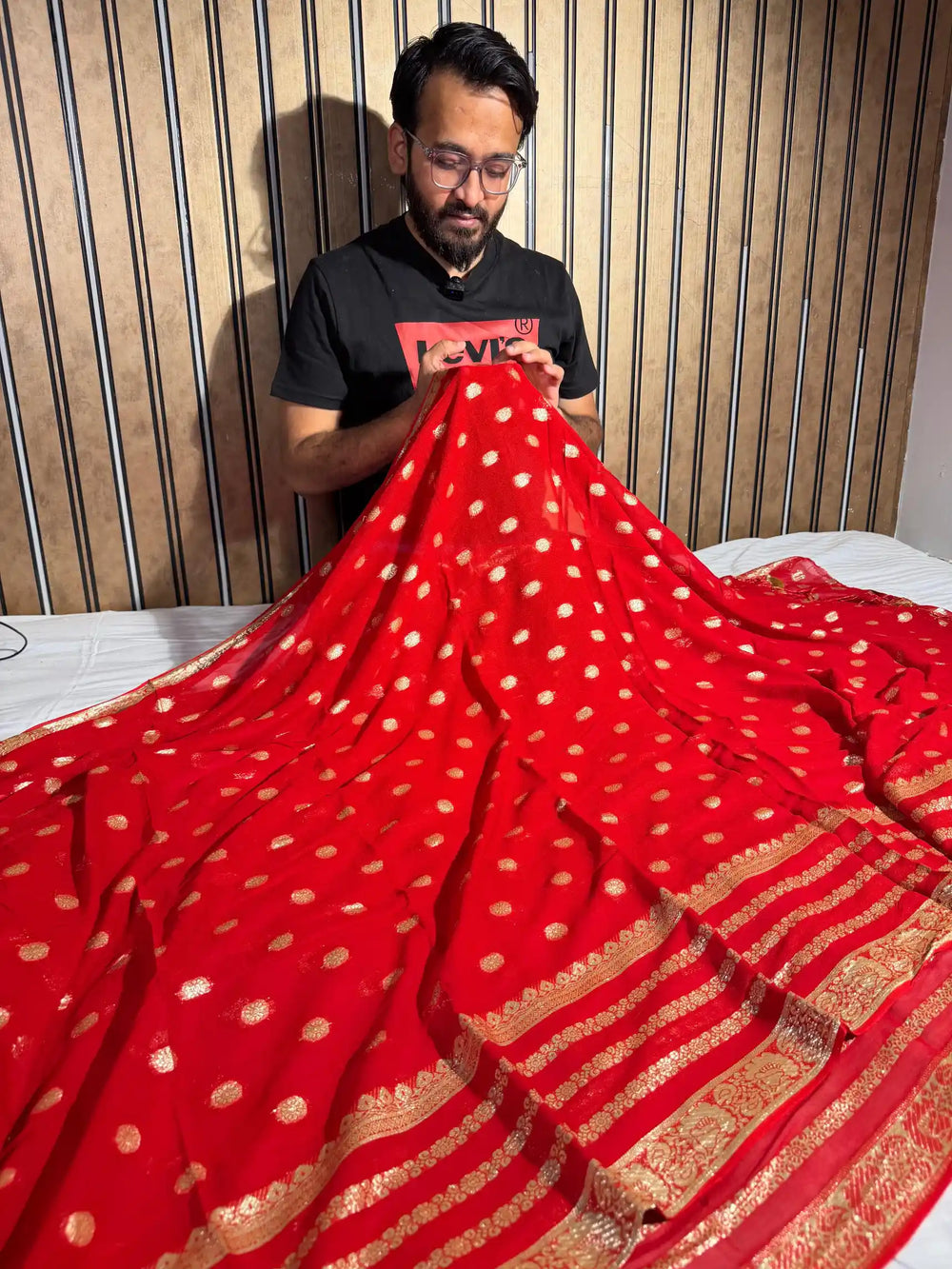 Bridal red premium viscose Georgette Banarasi saree