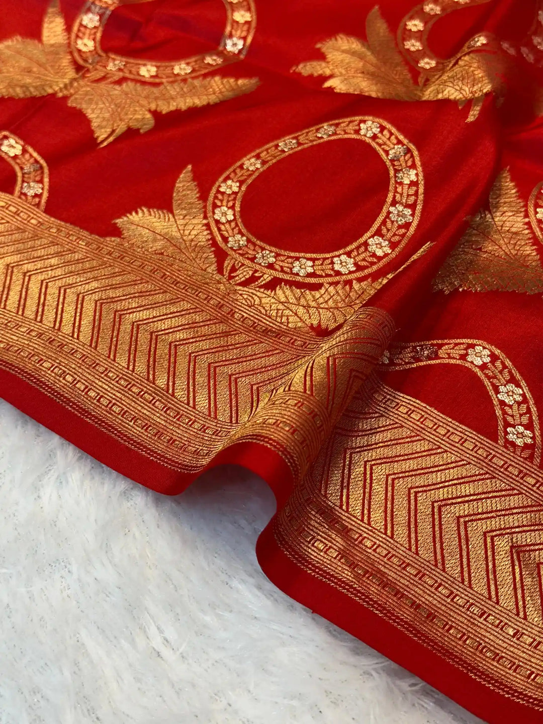 Bridal red pure Katan silk intricate Banarasi saree