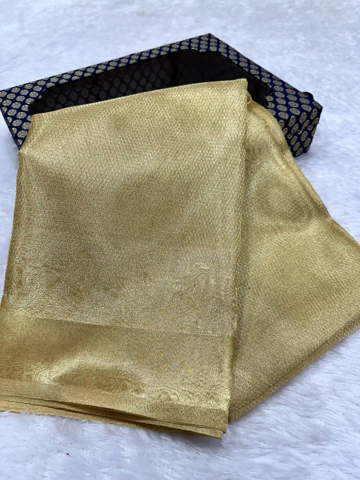 Bright Gold Kanjivaram Brocade Tissue Silk saree