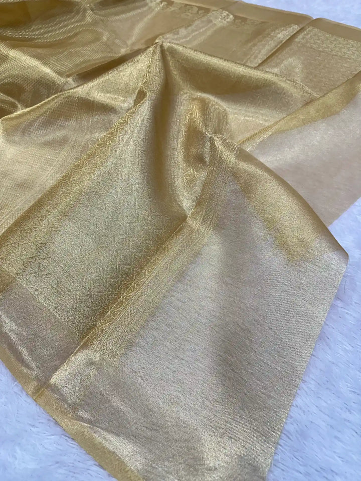 Bright Gold Kanjivaram Brocade Tissue Silk saree