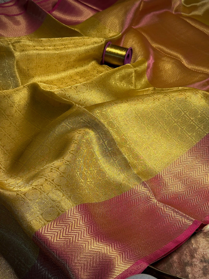 Bright Gold Kanjivaram Tissue Brocade Saree