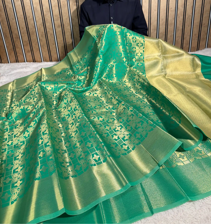 Bright Green Traditional Softsilk Banarasi Saree