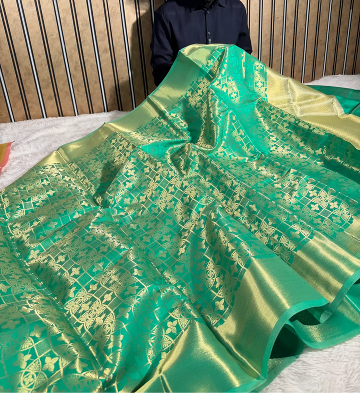 Bright Green Traditional Softsilk Banarasi Saree