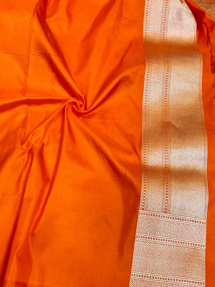 Bright Orange Brocade Pure Katan Silk Saree