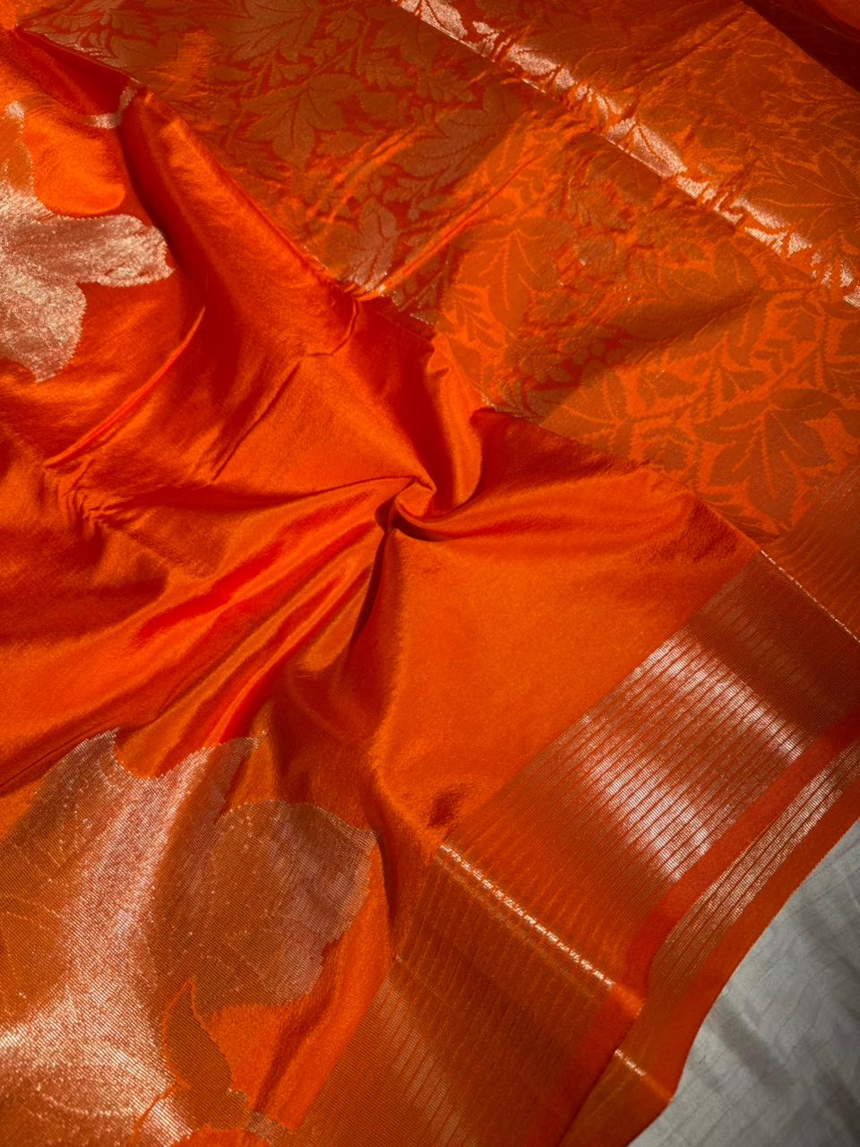 Bright Orange Chinia Silk Heritage Grand Design Banarasi Saree