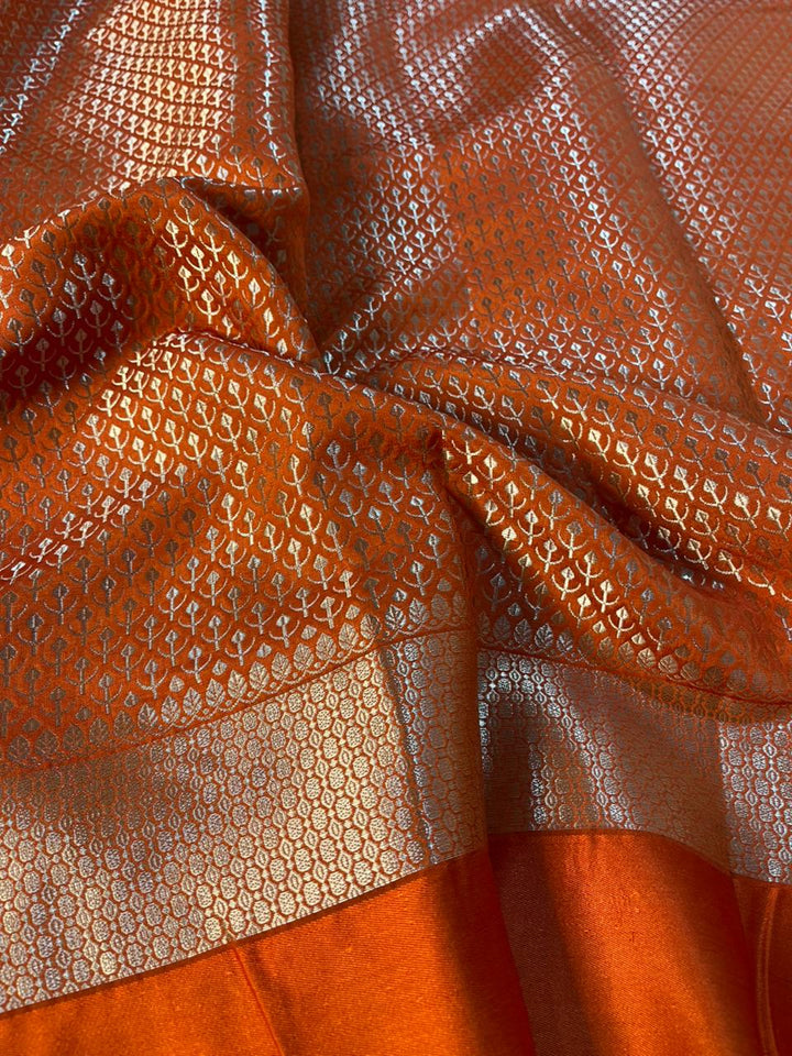 Bright Orange Chinia Silk Heritage Weave Banarasi Saree