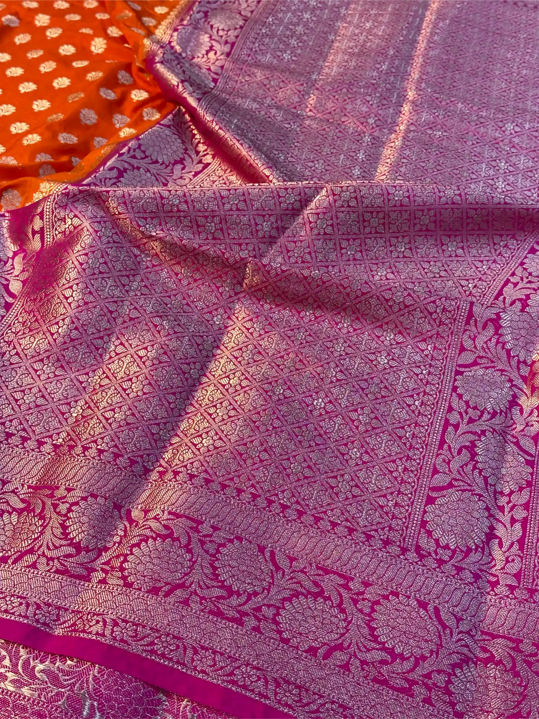 Bright Orange Chiniya Silk Khaddi Buti Banarasi Saree
