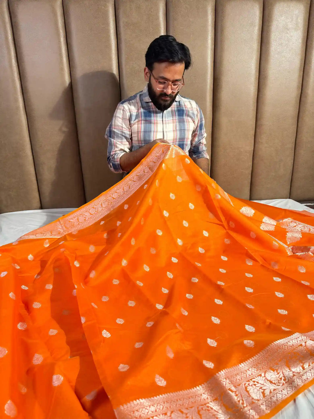 Bright Orange Colour Soft silk saree