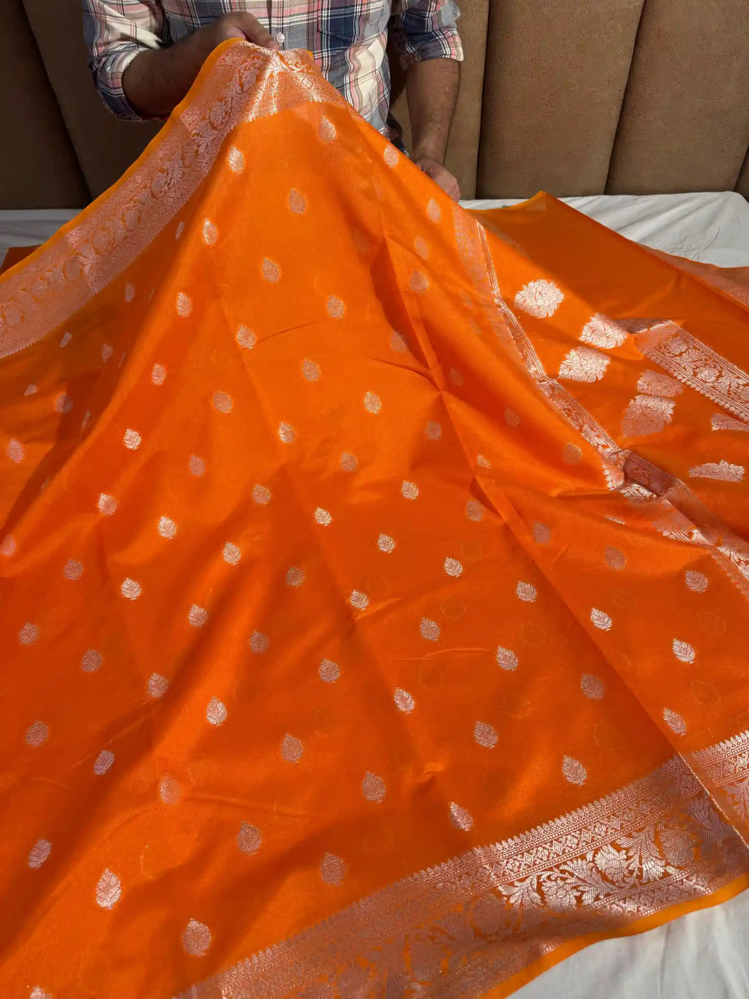 Bright Orange Colour Soft silk saree