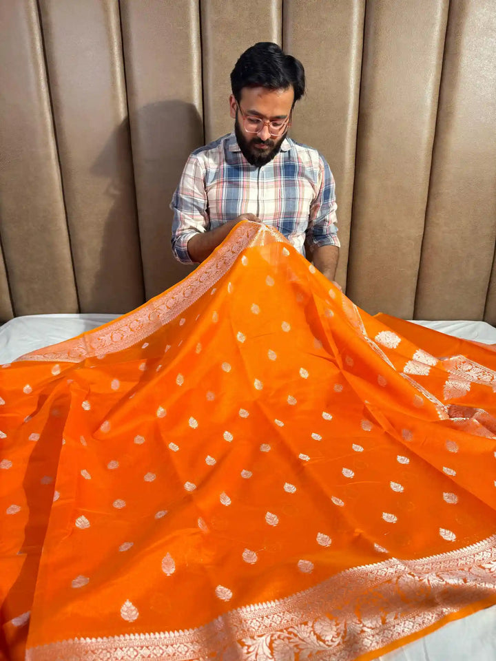 Bright Orange Colour Soft silk saree