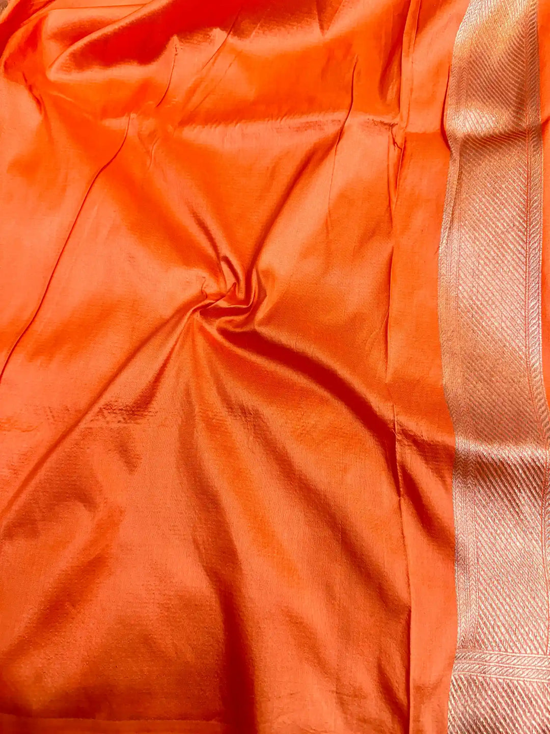 Bright Orange Embossed Pure Katan Silk Saree