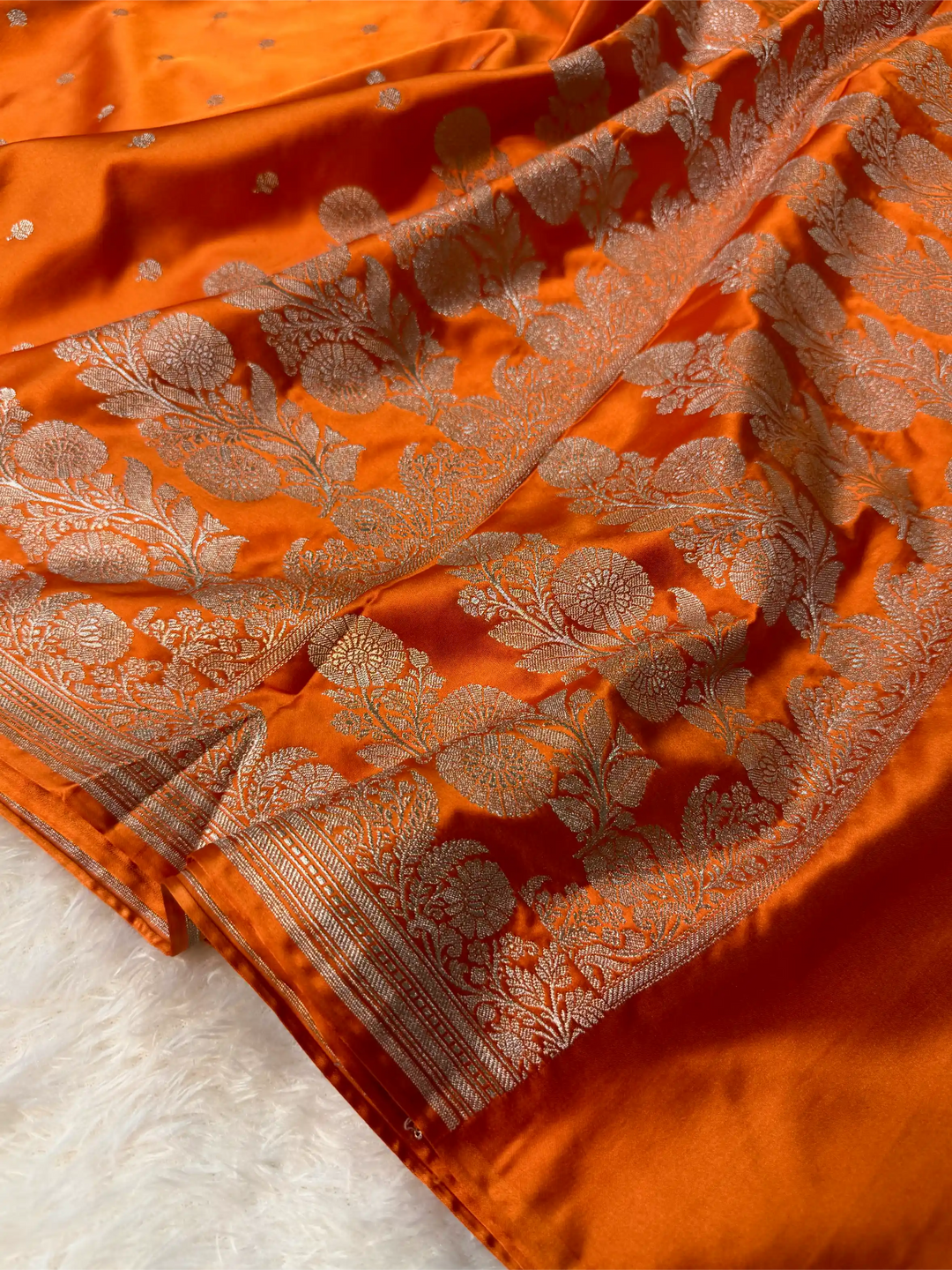 Bright Orange Mashru Katan Silk Heritage Banarasi Saree 