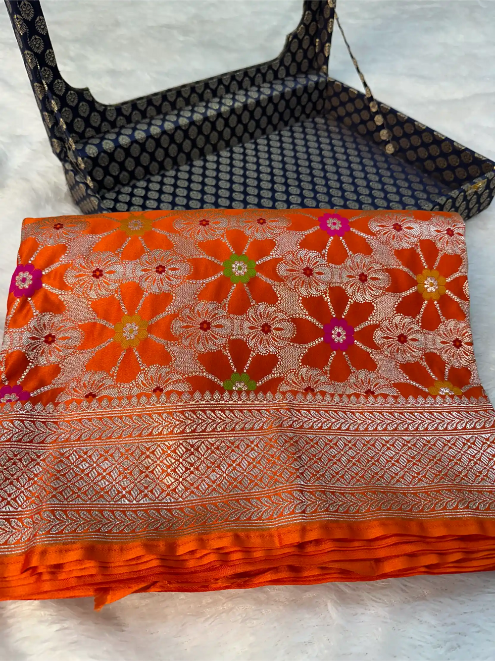 Bright Orange Mashru Katan Silk Meenakari Weave Banarasi Saree