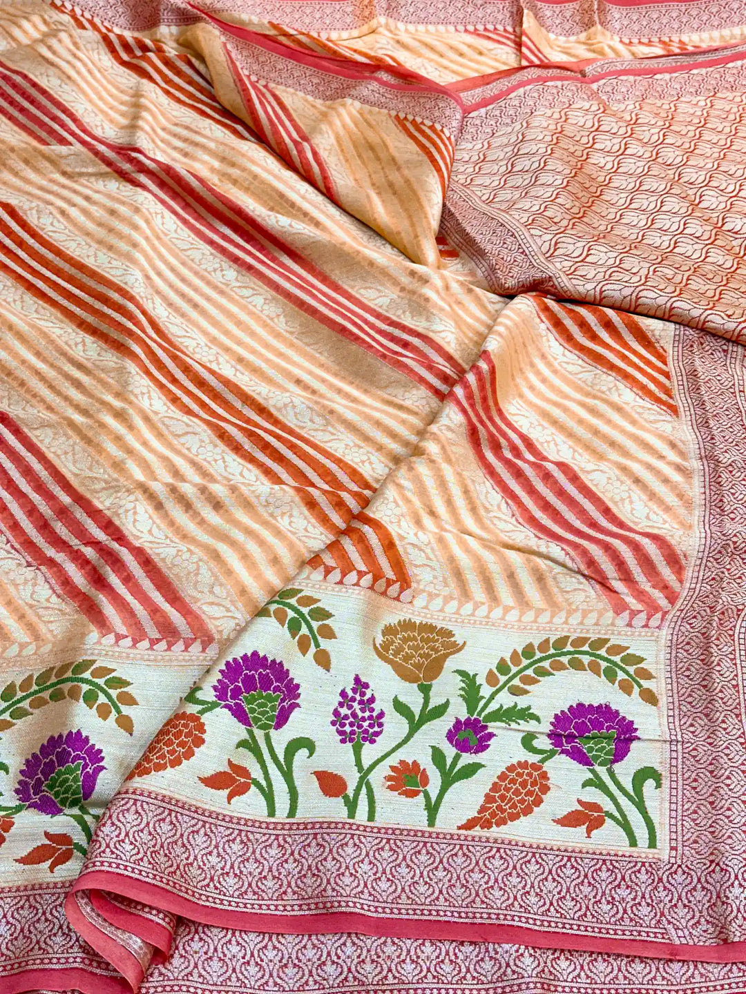 Bright Orange Rangkat Chiffon Khaddi Banarasi Saree