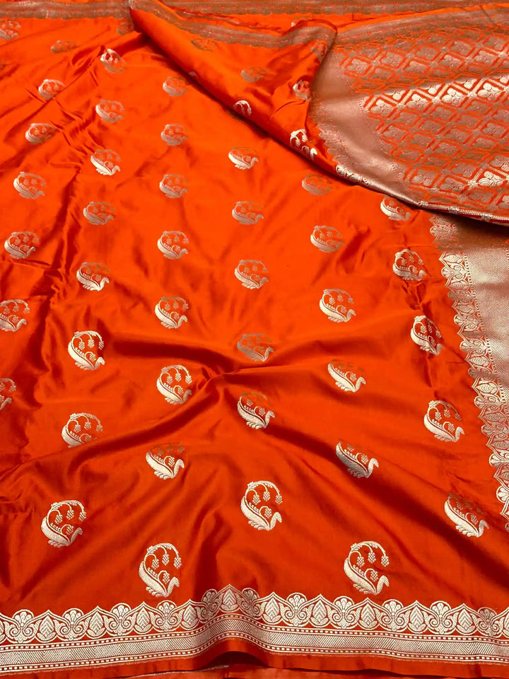 Bright Orange Traditional Weave Mashru Katan Saree