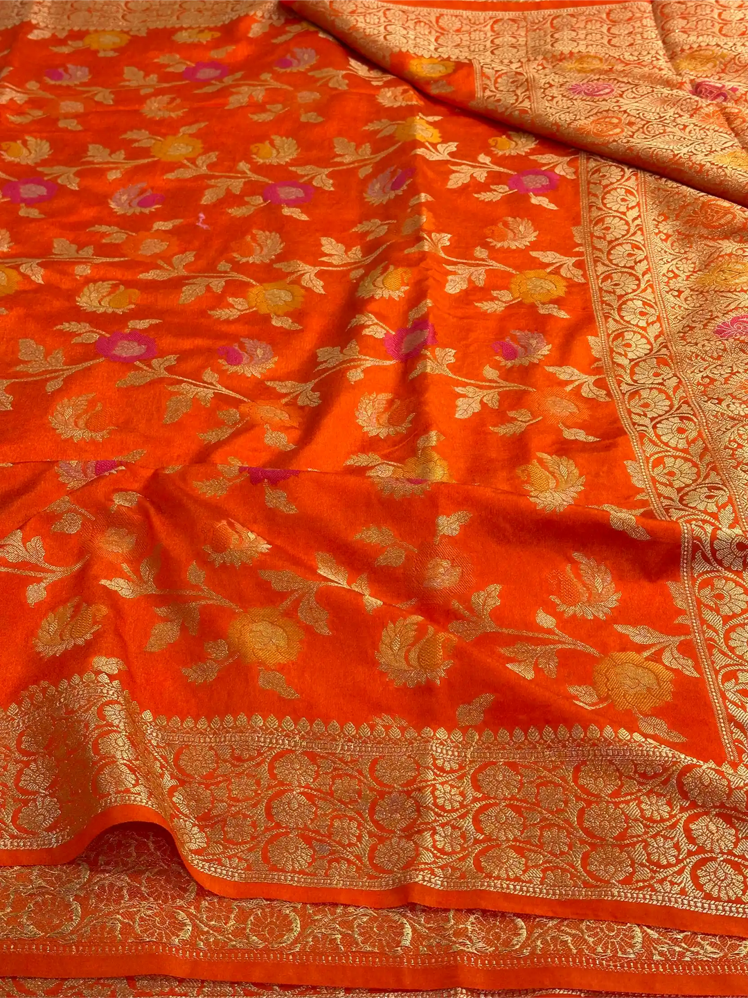 Bright Orange Warm Silk Tilfi Meenakari Banarasi Saree