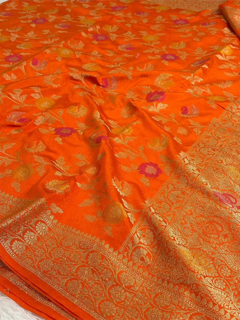 Bright Orange Warm Silk Tilfi Meenakari Banarasi Saree