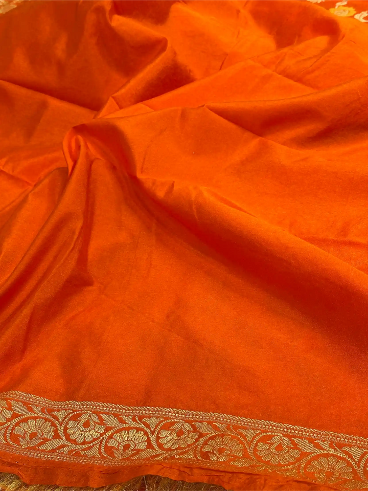 Bright Orange Warm Silk Tilfi Meenakari Banarasi Saree