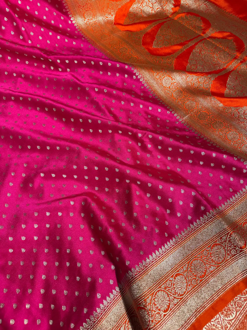 Bright Pink Eccentric Mashru Katan Silk Banarasi Saree