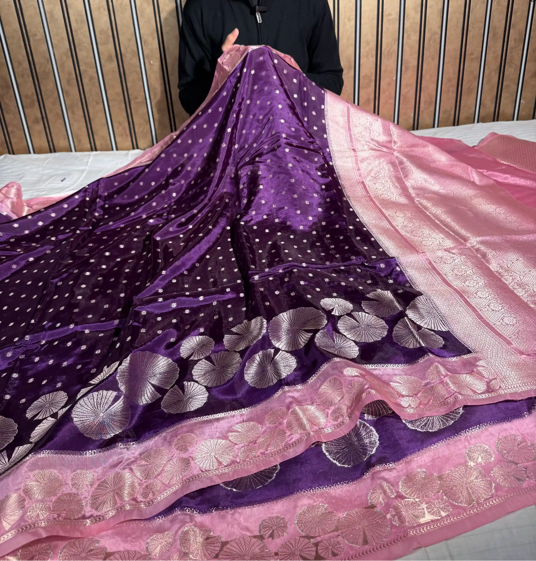 Bright Purple Banana Silk Contemporary Banarasi Saree