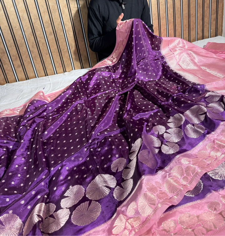 Bright Purple Banana Silk Contemporary Banarasi Saree