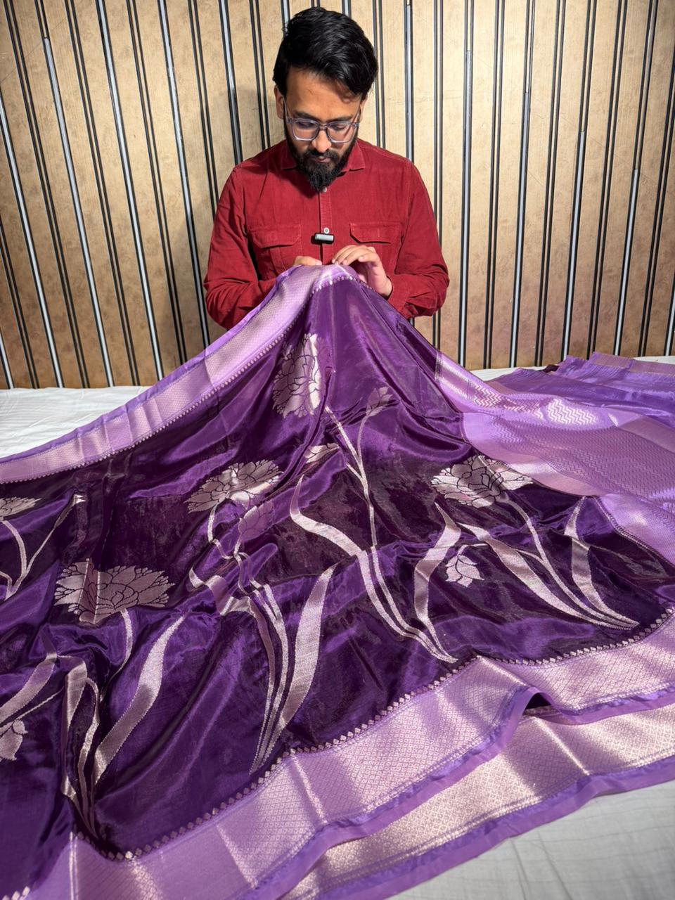 Bright Purple Banana Silk Heritage Weave Banarasi Saree