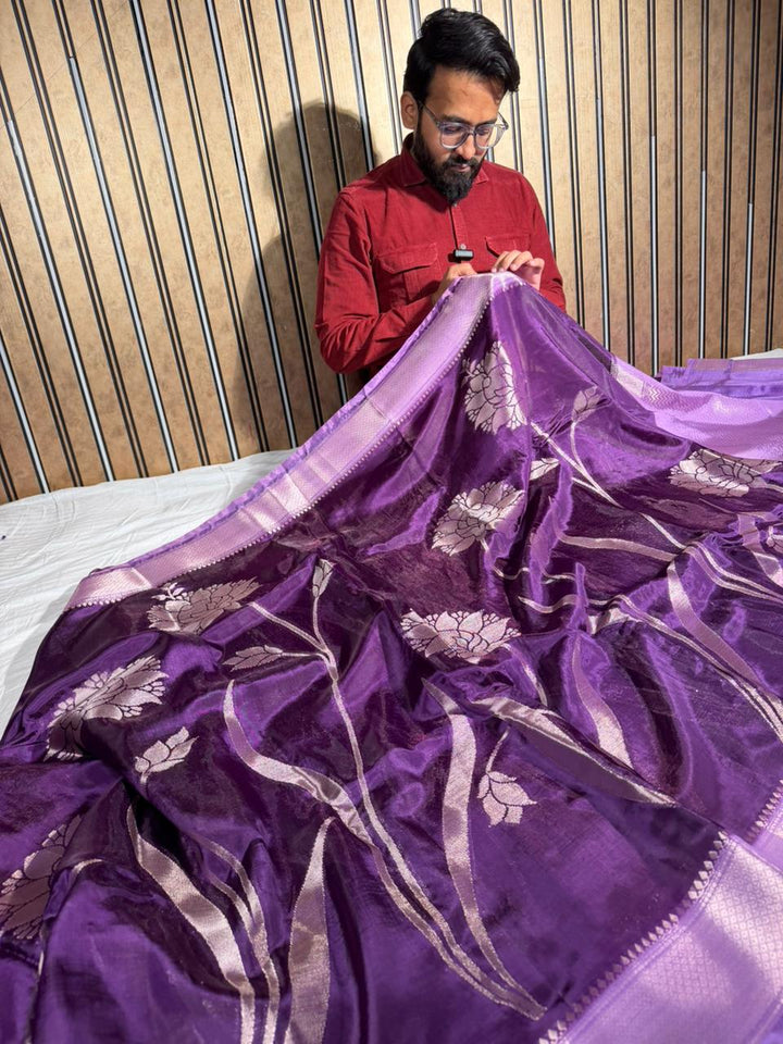Bright Purple Banana Silk Heritage Weave Banarasi Saree