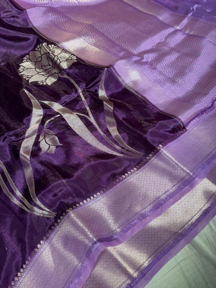 Bright Purple Banana Silk Heritage Weave Banarasi Saree