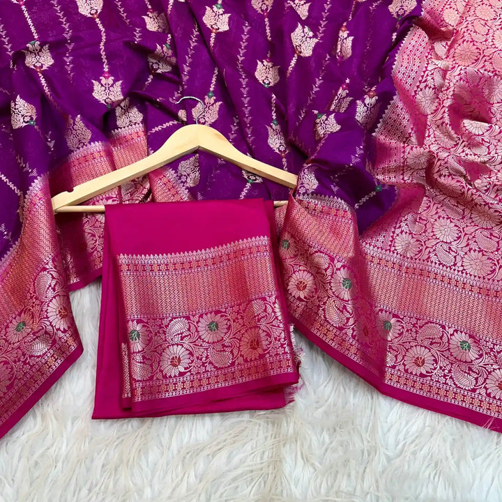 Bright Purple Chinia Silk With Contrast Border