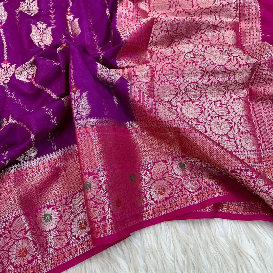 Bright Purple Chinia Silk With Contrast Border